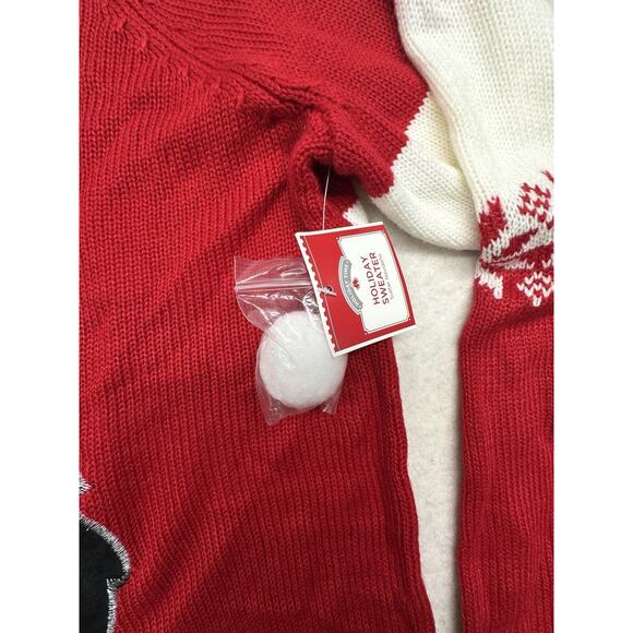 Holiday Time Womens 2X Christmas Sweater Penguin Felt Applique Red White - Picture 3 of 6